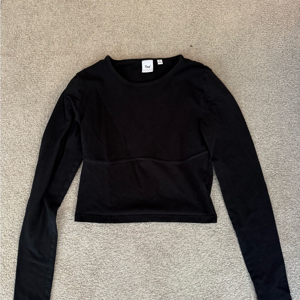 TNA Black Long Sleeve Crop Top